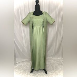 Vintage 60’s Sage Green Paisley Embossed Evening Gown; Matching Coat